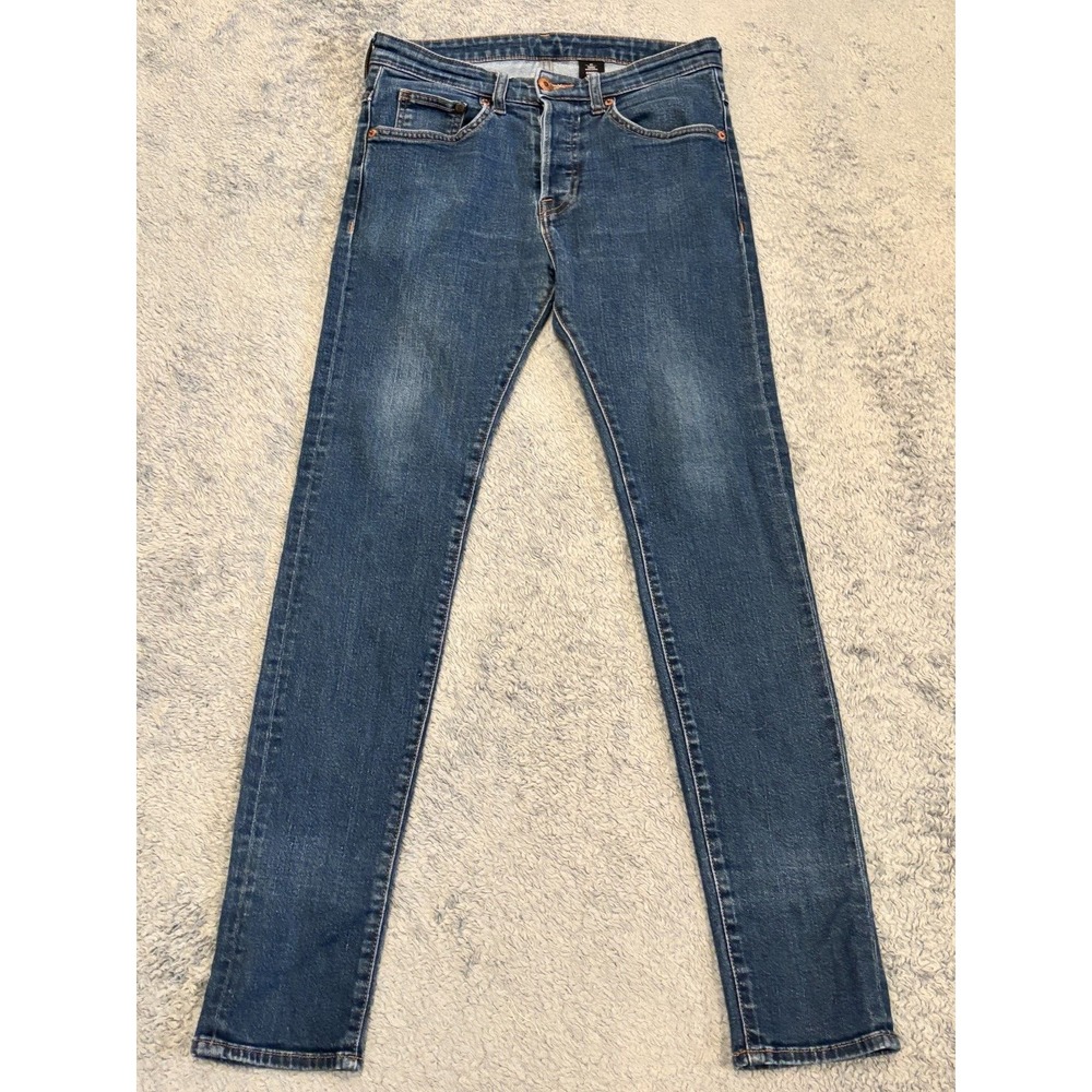 & Denim Womens 29 Skinny Jeans Blue Dark Wash Button Fly Stretch Regular Fit
